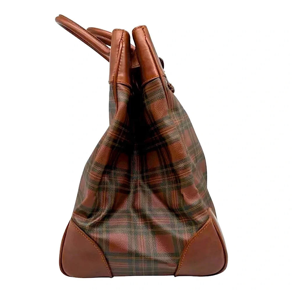 RALPH LAUREN Tartan Plaid Brown Green Doctor Bag Boston Weekend Travel Suitcase